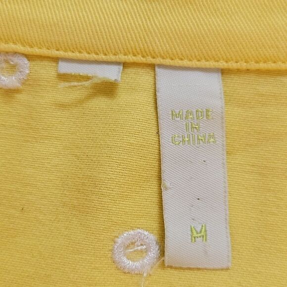 YELLOW Denim Jacket with White Embroidery Size Medium - Picture 8 of 12